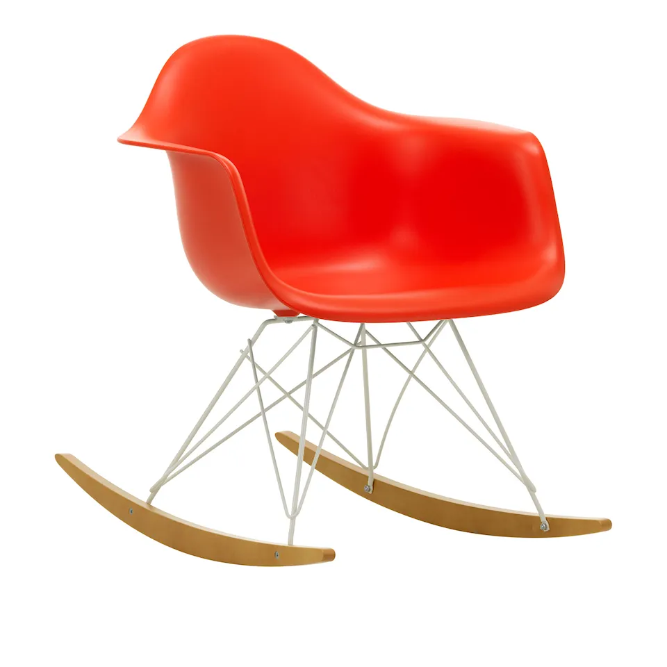 Eames Plastic Armchair RAR - 03 Poppy Red - White Base - Golden Maple